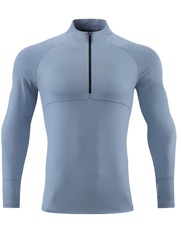 Fall Men's Long Sleeve Half Zipper Quick Dry Stand Collar Sports Top XS-4XL