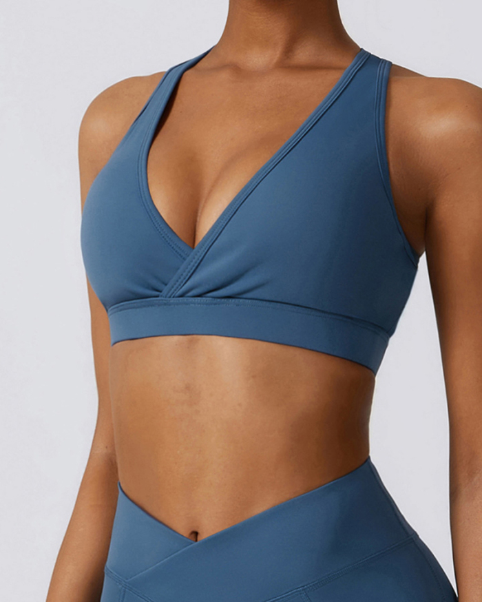V Neck I Back Hollow Out Running Sports Bra S-XL