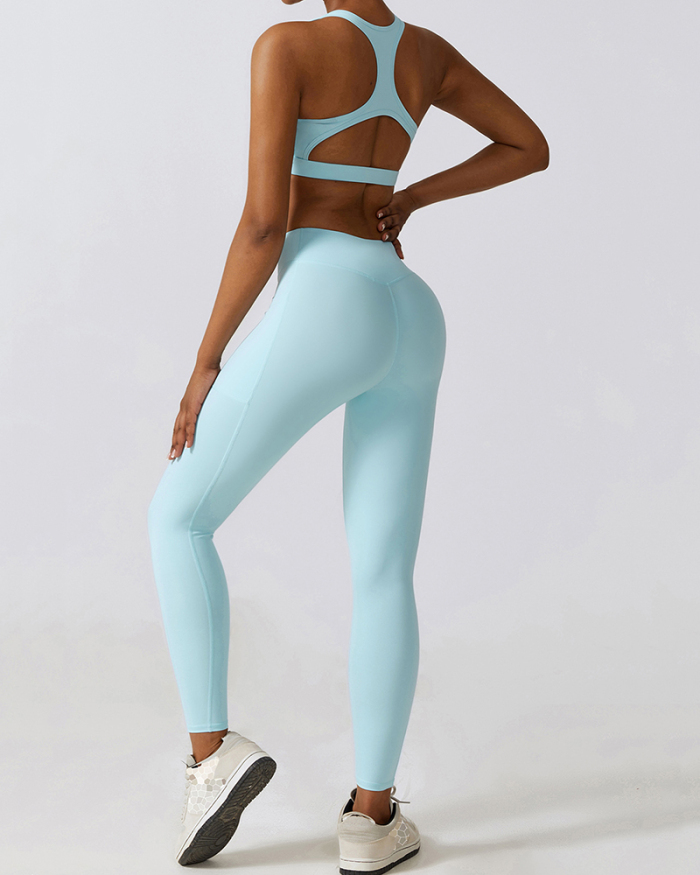 Women Quick Dry Halter Neck Bra High Waist Tight Slim Pants Yoga Two-piece Sets S-XL