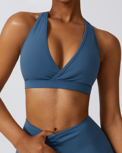 V Neck I Back Hollow Out Running Sports Bra S-XL