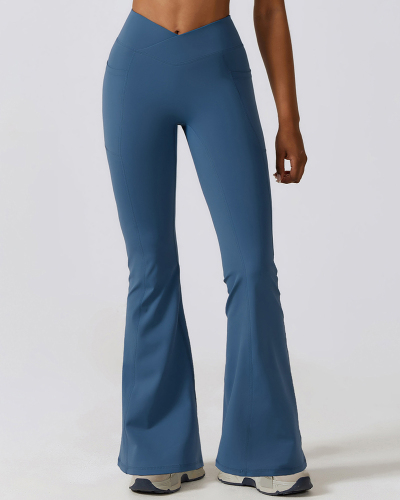 Wide Leg Side Pocket Criss Fold Waist High Waist Yoga Pants S-XL