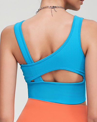 New V Neck Seamless Hollow Out Sports Women Vest S-XL (With Pad)