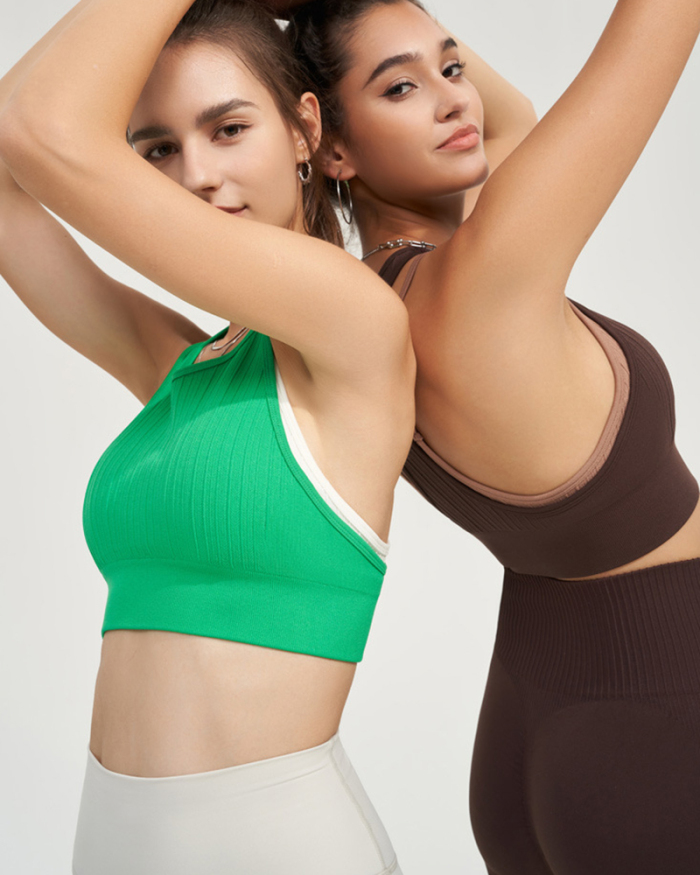 Seamless Colorblock Outdoor Yoga Woman Vest S-L (With Pad)