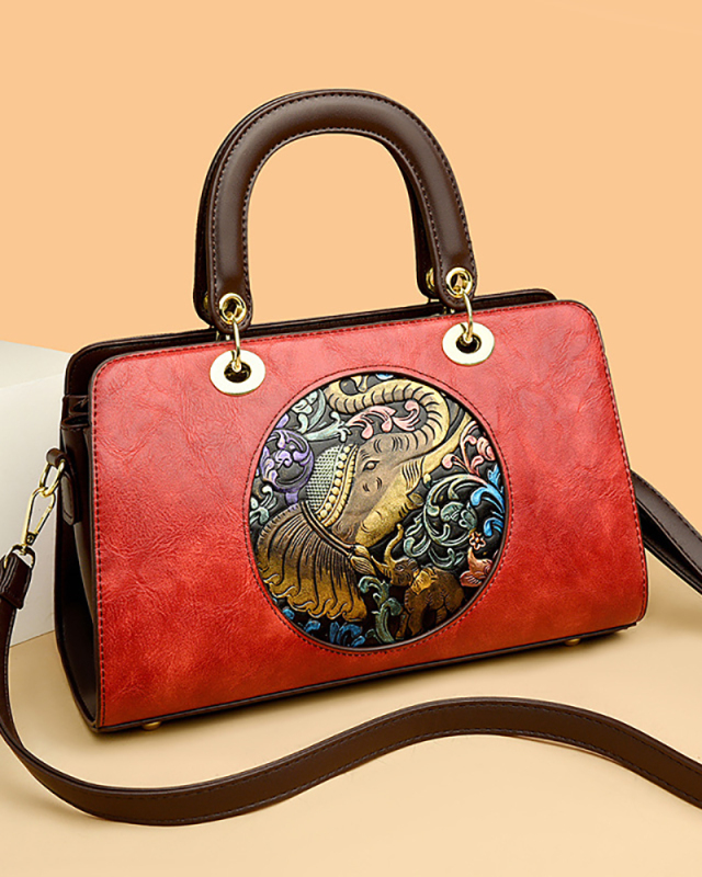 Literary National Style Fashion Embossed Mom Bag Fashion Shoulder Crossbody Bag