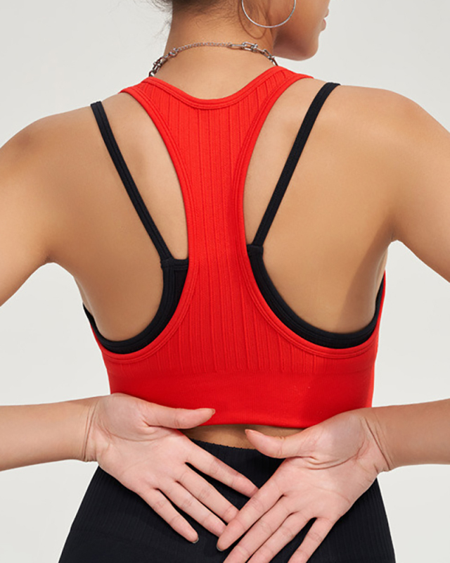 Seamless Colorblock Outdoor Yoga Woman Vest S-L (With Pad)