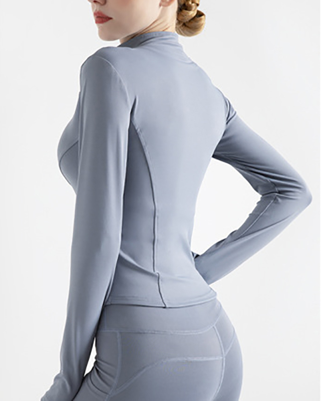 Multicolor Available Solid Color Long Sleeve Slim Fitness Sports Coat S-3XL