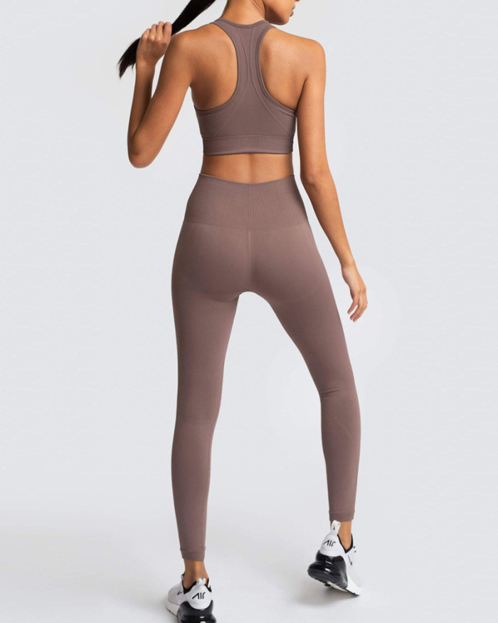 Hot Sale Seamless Slim Knit Sports Yoga Two-piece Sets S-L