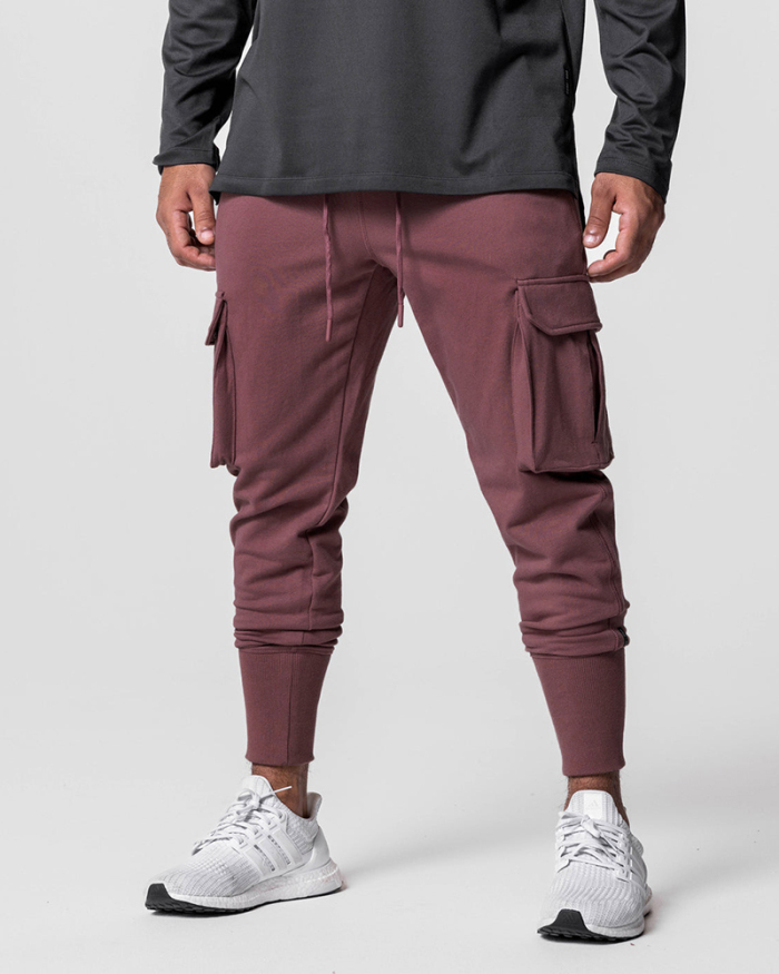Hot Sale Fashion Men's Running Fitness Long Sleeve Pullover Hoodies Side Pocket Pants Two Pieces Set S-2XL