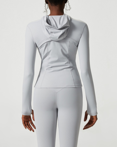 Yoga Hoodie Long Sleeve Coat X Back Bra High Waist Slim Pants Fitness Yoga Three Piece Set S-XL