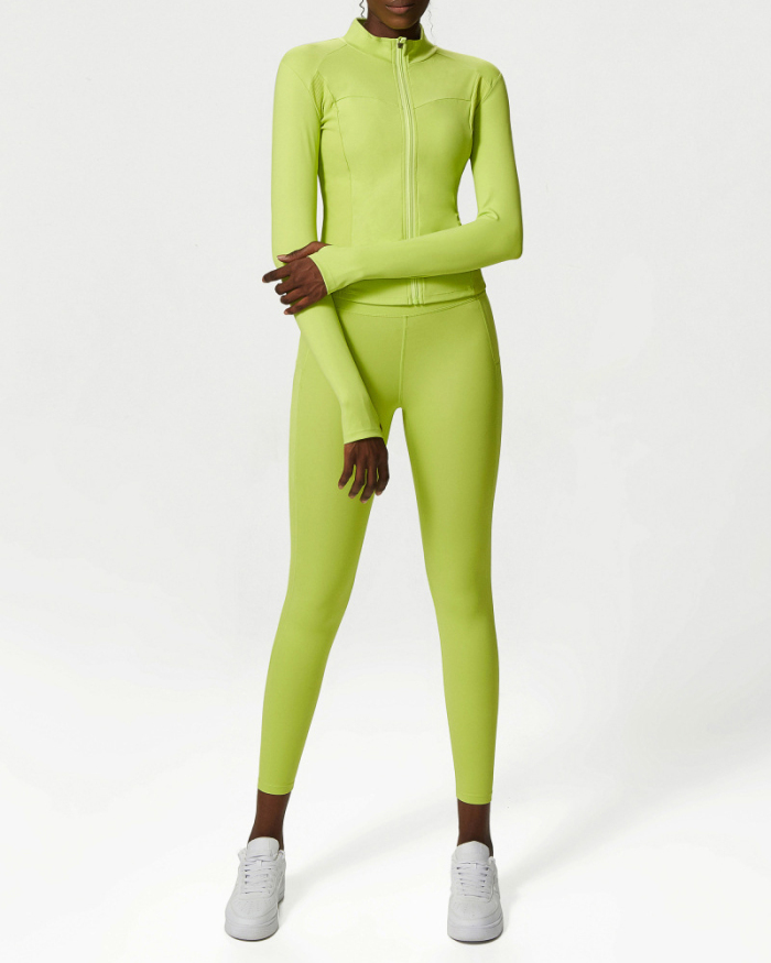 Women Long Sleeve Solid Color Coat Bra Pants Hot Sale Three Piece Sport Suit S-XL