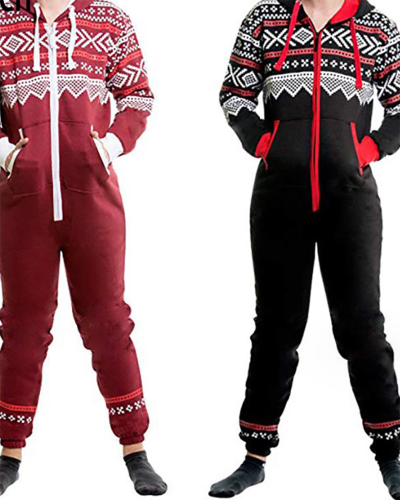 New Arrival Xmas Printed Long Sleeve Jumpsuit S-XXL