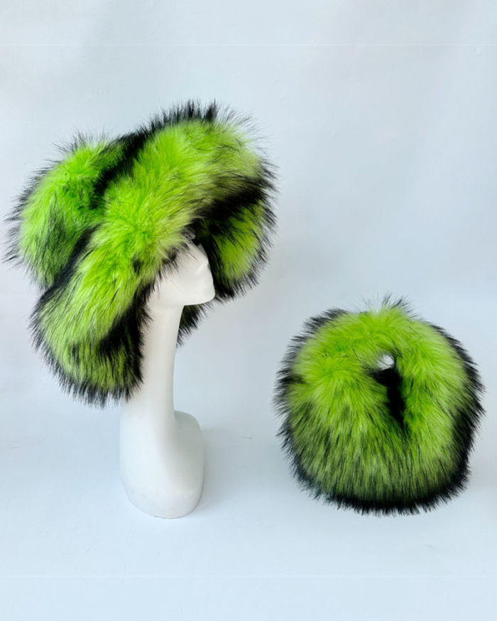 Trendy Popular Warming Imitation Raccoon Fur Hat Bag Sets