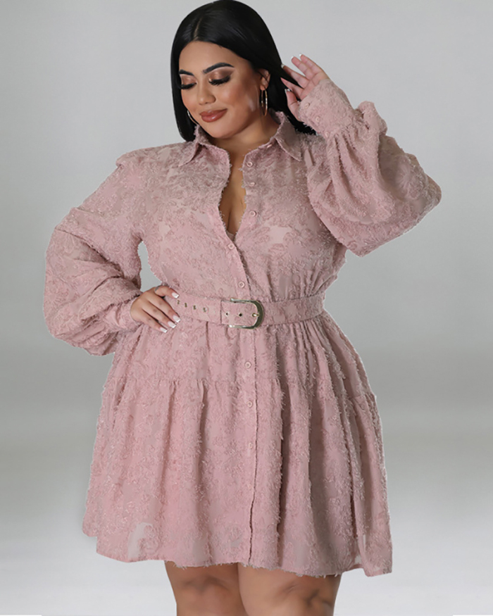 Women Lace Long Sleeve Losse New Solid Color Plus Size Dresses Pink Black Red Yellow Deep Purple XL-5XL