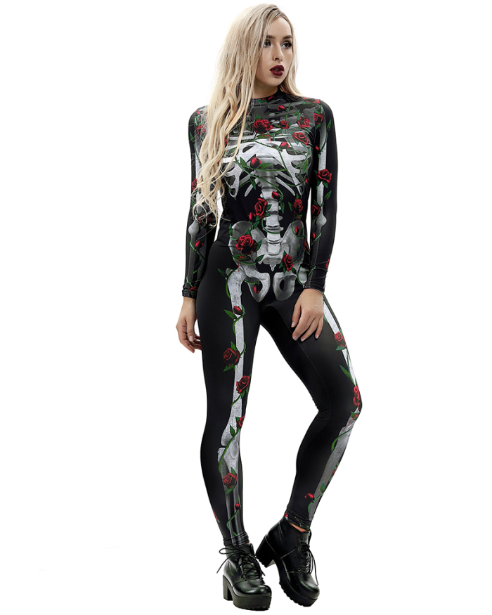Skeleton Digital Print Tight Halloween Jumpsuit