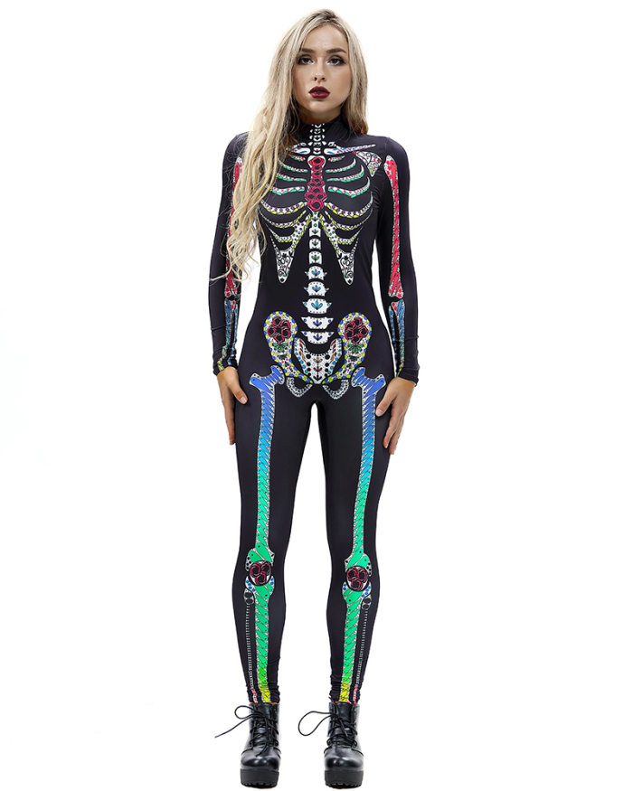 Skeleton Digital Print Tight Halloween Jumpsuit