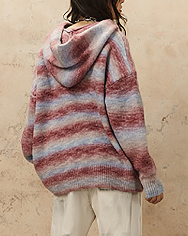 Hooded Long Sleeve Hot Sale Trendy Stripe Sweater Red Green S-XL