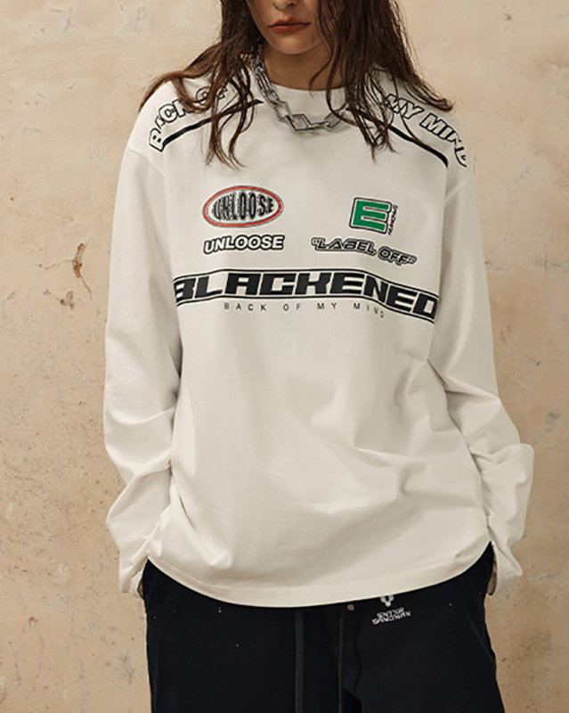 Long Sleeve Women Locomotive Style Printed T-shirt White Black S-XL
