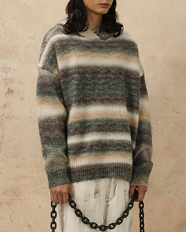 Hooded Long Sleeve Hot Sale Trendy Stripe Sweater Red Green S-XL