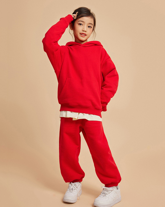 Solid Color Child's Autumn Winter Long Sleeve Hoodie Pullover Top XS-2XL