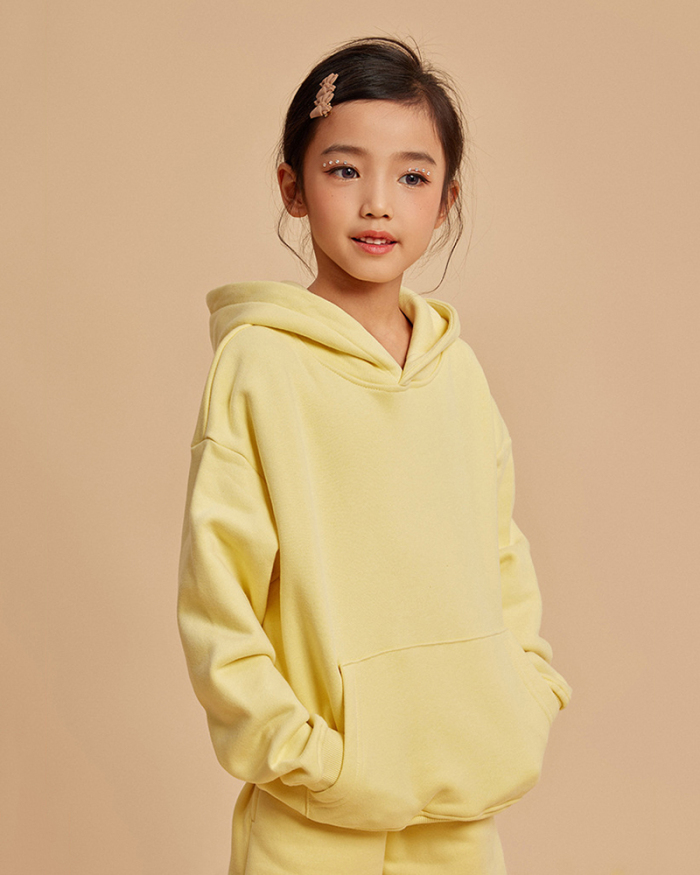 Solid Color Child's Autumn Winter Long Sleeve Hoodie Pullover Top XS-2XL