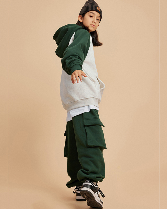 Boy & Girls Long Sleeve Pocket Colorblock Hoodies Loose Pants XS-2XL