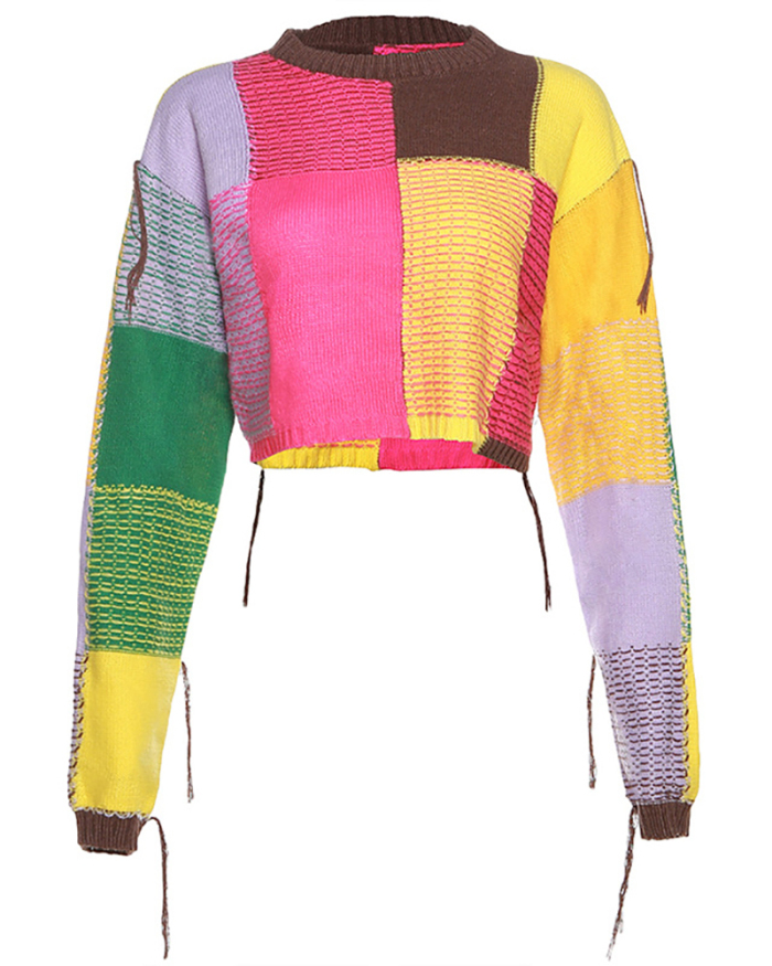 2023 New Hot Sale Colorblock Long Sleeve Sweater S-L
