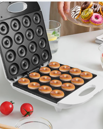 Mini Donut Maker, Mini pancakes maker Machine for Breakfast, Snacks, Desserts & More with Non-stick Surface, cake machine, Double-sided heating Makes 16 Doughnuts