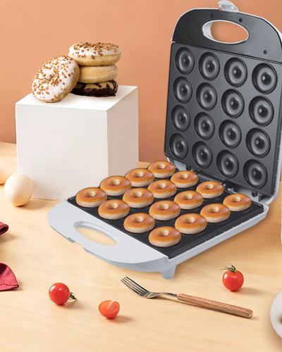 Mini Donut Maker, Mini pancakes maker Machine for Breakfast, Snacks, Desserts & More with Non-stick Surface, cake machine, Double-sided heating Makes 16 Doughnuts