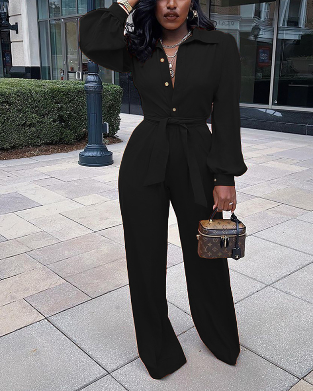 Women Casual Two Piece Outfits Puff Sleeve Shirt Top Long Pants Set S-XL