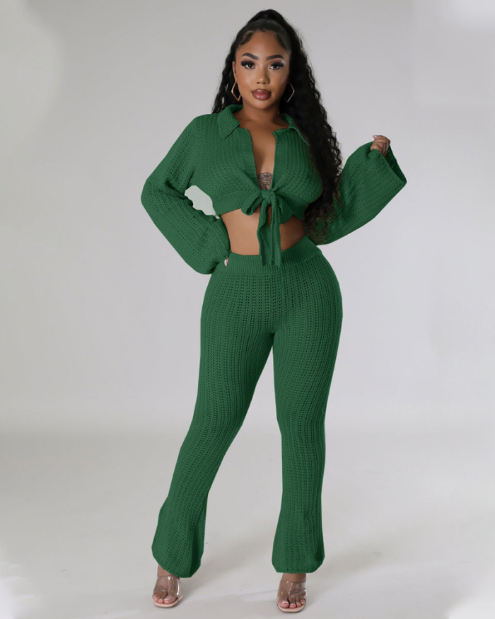 Long Sleeve Solid Color Sweater Pant Set S-XL