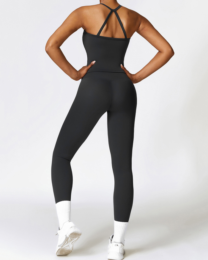 Woman Strap Vest Solid Color Pants Yoga Two-piece Sets S-XL