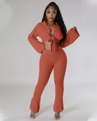 Long Sleeve Solid Color Sweater Pant Set S-XL
