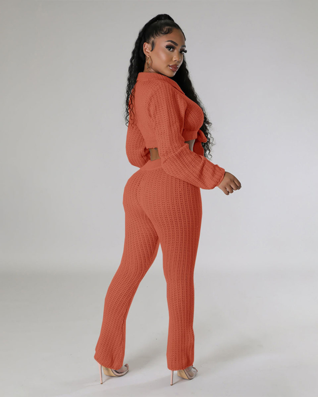 Long Sleeve Solid Color Sweater Pant Set S-XL