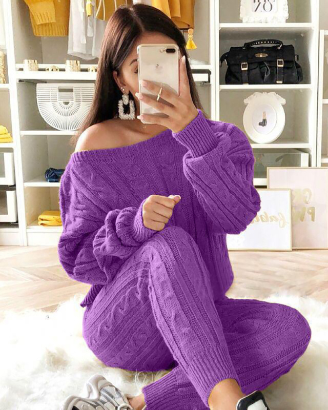 Hot Sale Long Sleeve Sweater Pants Sets Two Pieces Outfit S-5XL