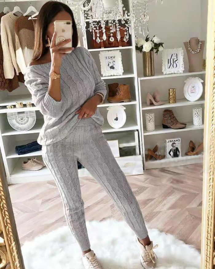 Hot Sale Long Sleeve Sweater Pants Sets Two Pieces Outfit S-5XL