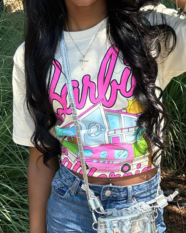 Barbie Printed Short Sleeve Women T Shirt XS-XL