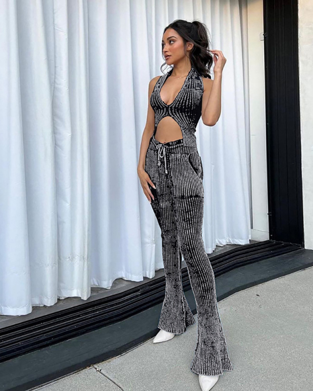 Knitted Set Women Vest High Waist Pant Two Piece Set S-L