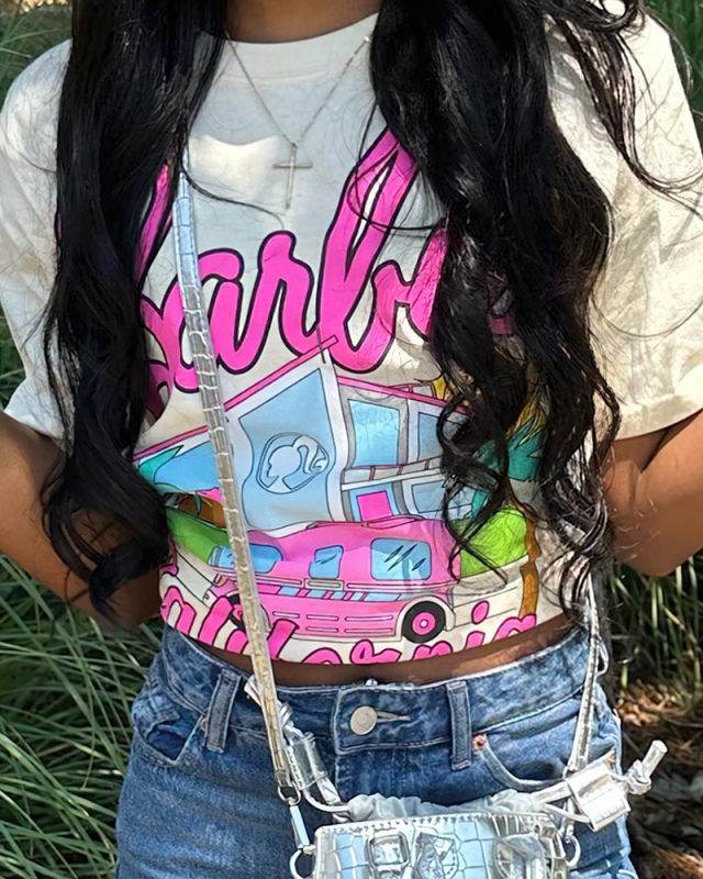 Barbie Printed Short Sleeve Women T Shirt XS-XL
