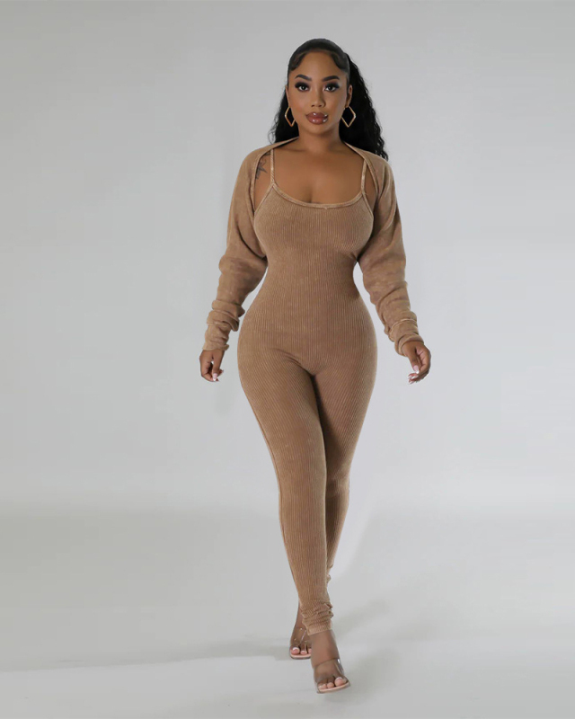U-neck Women Wholesale Long Sleeve Jumpsuit S-XXL