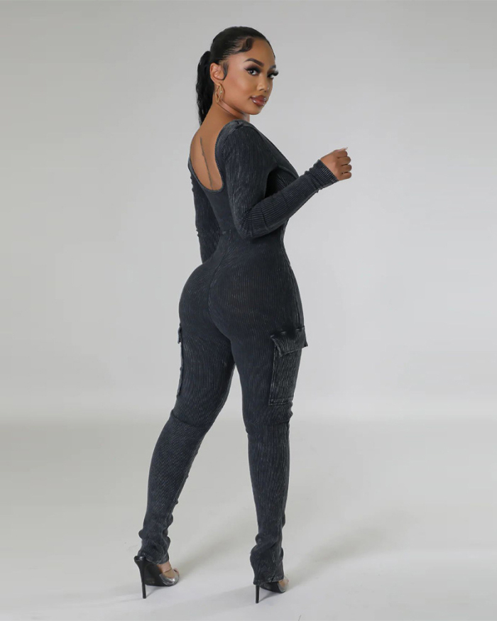 Square Neck Long Sleeve Women New Hot Jumpsuit S-2XL