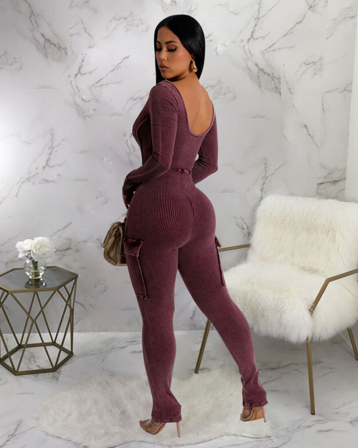 Square Neck Long Sleeve Women New Hot Jumpsuit S-2XL