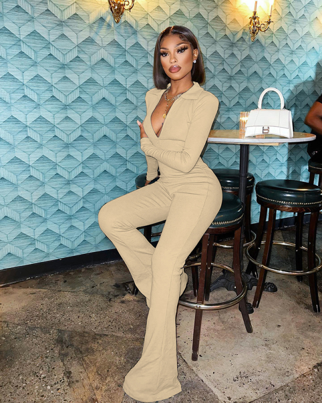 Top Sale New Long Sleeve Zipper Women Jumpsuits S-2XL