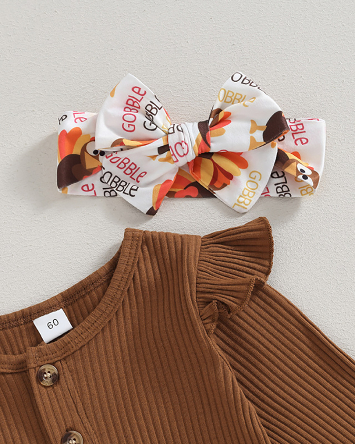Girls Knit Turkey Printed Flared Pants Thanksgiving Pajamas Coffee Apricot Orange 60cm-90cm