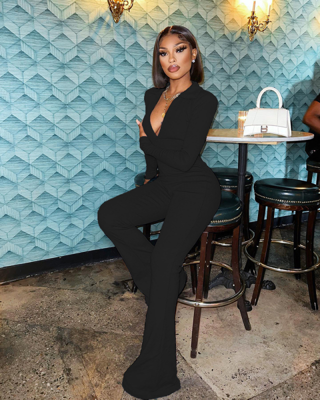 Top Sale New Long Sleeve Zipper Women Jumpsuits S-2XL