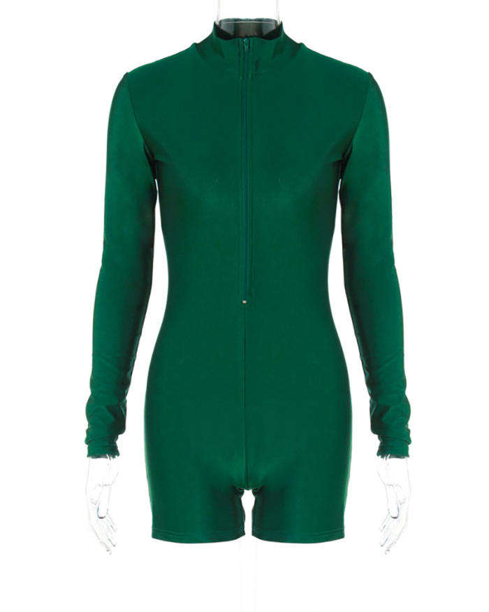 2023 New Long Sleeve Half Zipper Slim Rompers Street Fashion Black Gray Green S-L