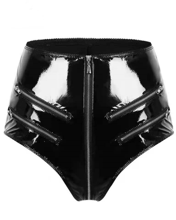 Plus Size PVC Open Zipper Sexy Panties Black Red S-4XL