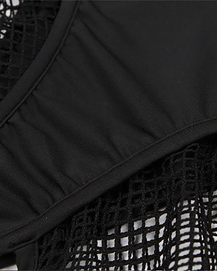 Patchwork Hollow Out Women Fishnet Sexy Panties Black S-XL