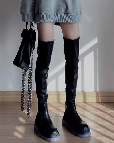 Long Black PU Fashion Winter Boots