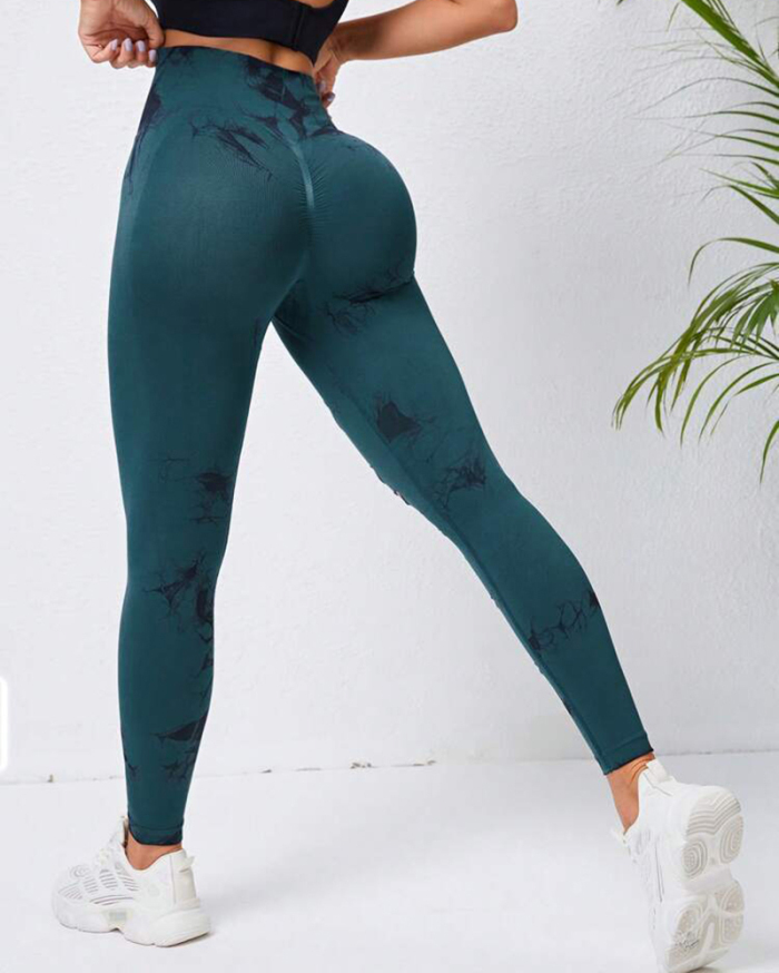 Women Hollow Out Tie Dye Sports Pants Yoga Leggings S-L