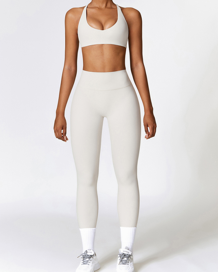 Women Crisscross Bra High Waist Slim Pants Yoga Two-piece Set S-XL